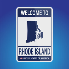 Fototapeta premium The Sign United states of America with message, Rhode Island and map on Blue Background vector art image illustration.