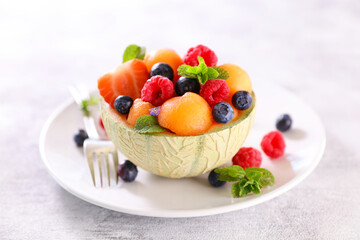 fruit salad with melon and berries fruits