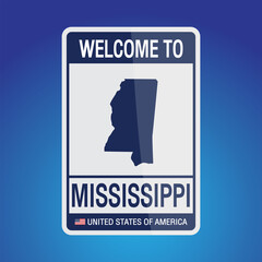 The Sign United states of America with message, Mississippi and map on Blue Background vector art image illustration.