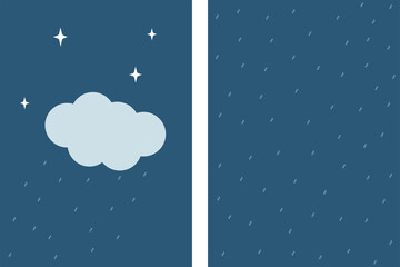 Rainy night sky with stars and blue cloud. Vector illustartion templates cover pages for notebooks, planners, brochures, books, catalogs, stories. Can be used such as design for the kids room.