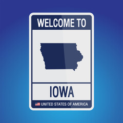 The Sign United states of America with message, Iowa and map on Blue Background vector art image illustration.