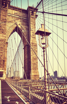 Retro stylized picture of Brooklyn Bridge, New York City, USA.