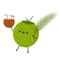 Green coconut. Coconut character design. Coconut vector. Coconut on white background.