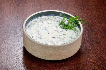 Russian traditional cold soup Okroshka