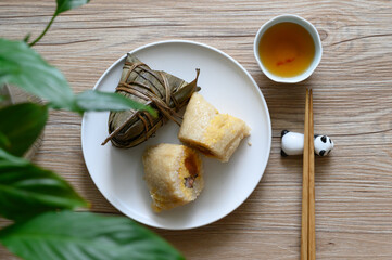 Zongzi on the table, traditional food for Dragon Boat Festival