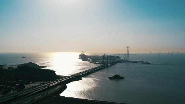 donghai bridge, shanghai, zhejiang, yangshan, deep-water port, yangshan deep-water port, xiaoyangshan bridge, architecture, shengsi county, yangshan town, zhoushan, landmarks, islands, seaports, ports