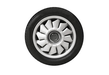 Sports car wheel on a light alloy rim isolated on white