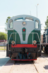 Vintage Soviet diesel locomotive is on a railway