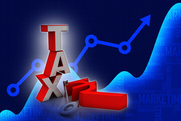 Rupee currency with tax percentage .3D rendering illustration
