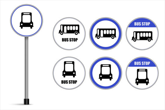 Set of bus stop signs vector design on white background