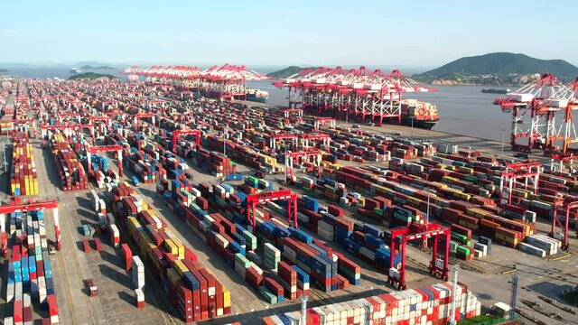 Scenery of Yangshan deep water port in Zhoushan City, Zhejiang Province, China