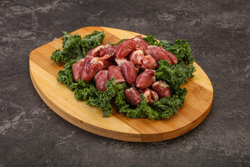 Raw chicken hearts for cooking
