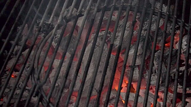 Burning coals in the grill. Summer BBQ