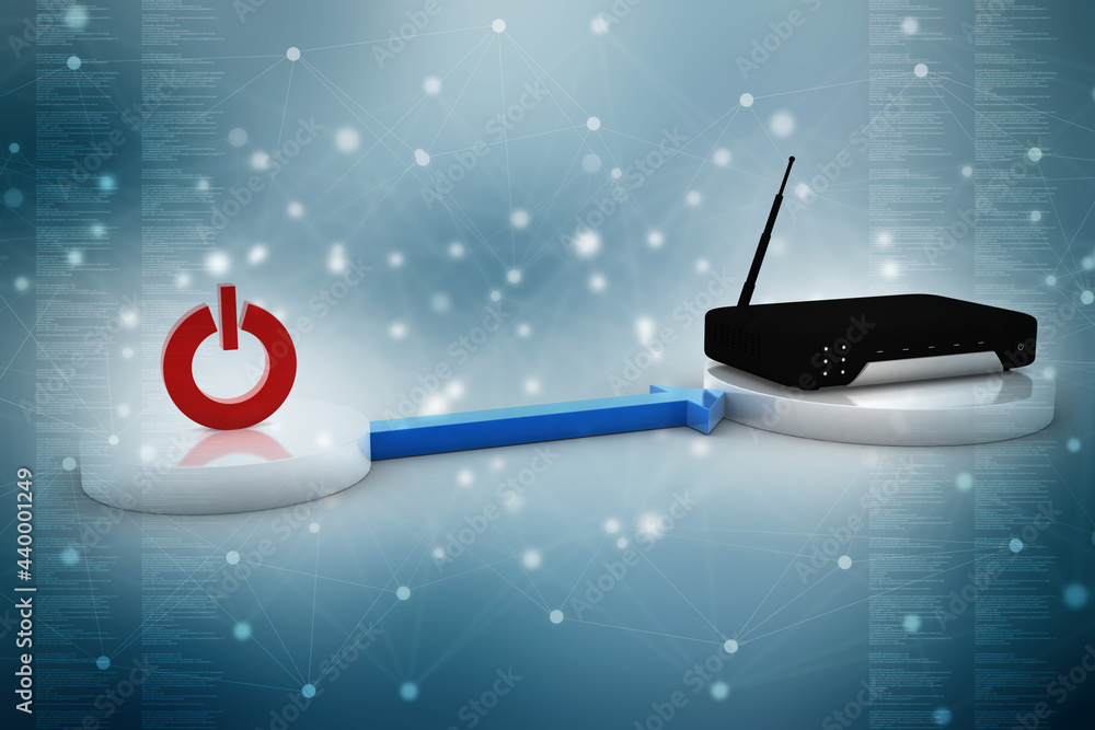 Poster 3d rendering transmitter wifi with power sign