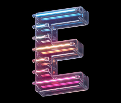 Neon Lines In A Glass Case Font. Letter E. 