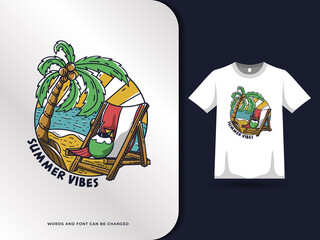 Summer beach vibes colorful in vintage style t-shirt design. Vector illustration