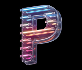Neon lines in a glass case font. Letter P.  - obrazy, fototapety, plakaty