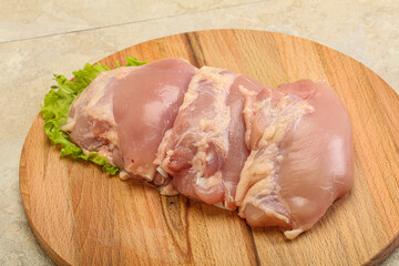 Raw chicken boneless and skinless leg