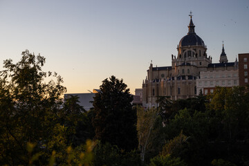 Fototapeta na wymiar Almudena cathedral in Madrid at sunset