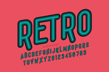 Retro style font design, alphabet letters and numbers vector illustration