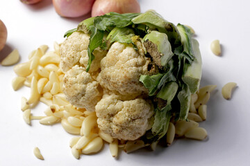 Isolated Group of Mix Vegetable, Onions, Peeled Garlic on White Background.