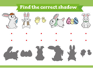 Find the correct shadow. Educational game for children. Cartoon vector illustration. 