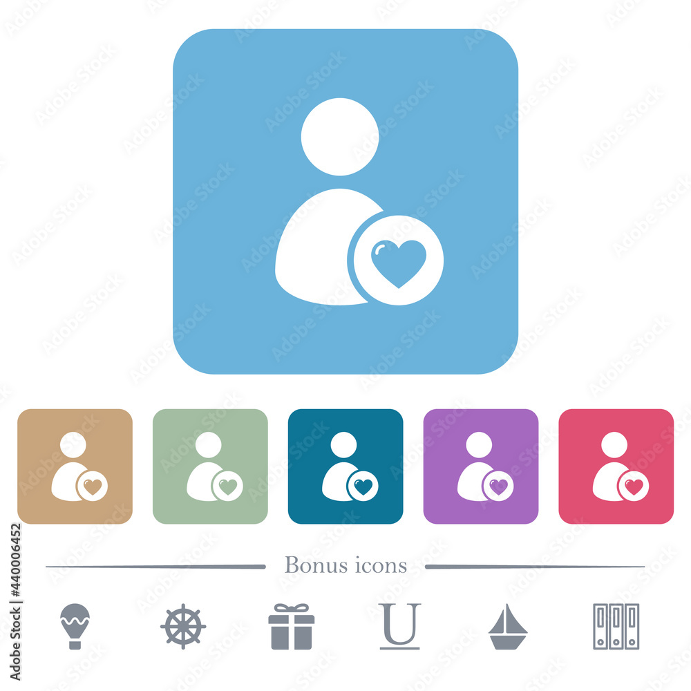 Poster favorite user flat icons on color rounded square backgrounds