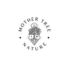 Oak Tree Nature With Root Geometric Line Art Logo Vector Illustration Template Icon