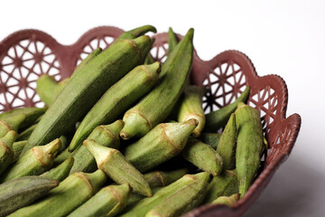 Isolated Okra, Lady's Finger, Bhindi and Bamies on a white background.