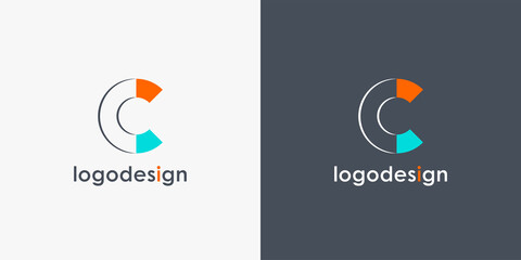 Modern Initial Letter C Logo. Colorful Geometric Shapes isolated on Double Background. Usable for Business and Branding Logos. Flat Vector Logo Design Template Element.
