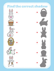 Find the correct shadow. Educational game for children. Cartoon vector illustration. 