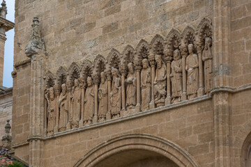 Detailed view of a amazing Romanesque sculpture on the Chain Gate, Cuidad Rodrigo Cathedral facade, with Old Testament protagonists