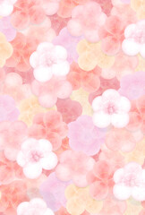 ハガキサイズ　淡く柔らかな梅の花模様　縦