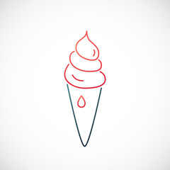 Ice Cream line icon isolated on white background. Minimalist emblem of Sweet ice cream in a cone. Stock vector illustration.