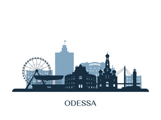 Odessa skyline, monochrome silhouette. Vector illustration. - obrazy, fototapety, plakaty