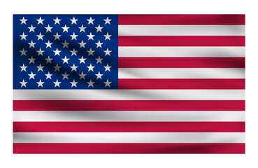 Realistic National flag of USA. Current state flag made of fabric. Vector illustration of lying wavy cloth in national colors of USA.