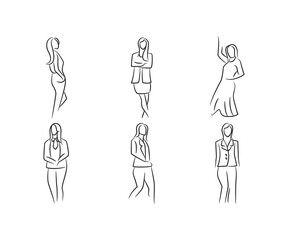 sketch hand drawn woman model pose set vector illustration