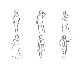 sketch hand drawn woman model pose set vector illustration