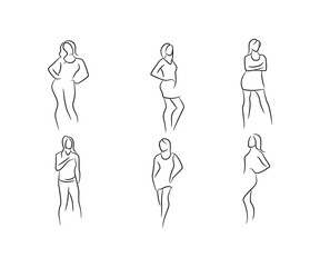 sketch hand drawn woman model pose set vector illustration