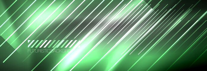 Neon glowing lines, magic energy and light motion background. Vector wallpaper template