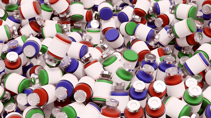 Top View Of 3D Vaccine Bottles Background.
