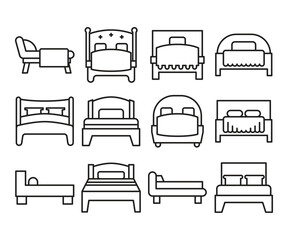 bed line icons set vector illustration