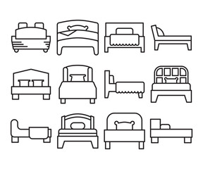 bed line icons set vector illustration