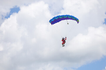 Skydiving. A pretty girl is landing.