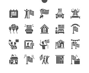 American Flag Day 14 June. Man with flag. Calendar. Fourteenth of june. Parade. Traditions, usa, america, national, celebrate, festival, patriotic, culture. Vector Solid Icons. Simple Pictogram