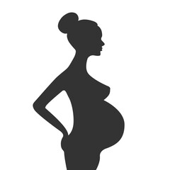 Pregnant woman silhouette isolated on white background 