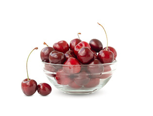 juicy cherries in plate. cherry isolated on white background
