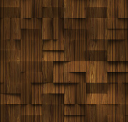 3d illustration. Background image of three-dimensional triangles of the same size, located at different heights, with a shadow and with the texture of natural and painted wood. Wood panel. Render