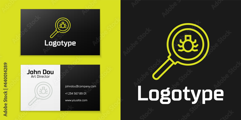 Poster logotype line flea search icon isolated on black background. logo design template element. vector