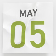 May 5 date on torn page of a calendar, 3d rendering